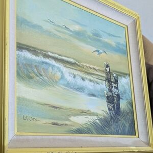 K Wilson signed - Seascape Coastal Seagulls Ocean Waves Painting  31" x 27"